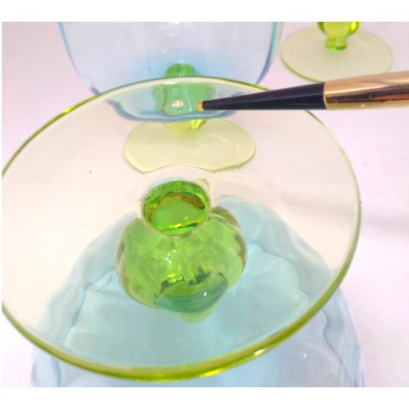 Studio Nova Set of 4 Hand Blown Blue and Green Glass Stemmed  Dessert Bowls - Picture 7 of 7